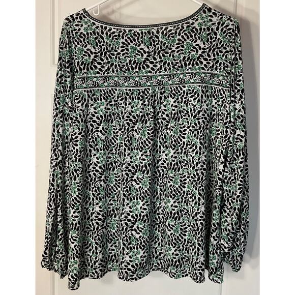 Max Studio Green Black White Floral Long-sleeve Soft Peasant Top 2X - Picture 3 of 8